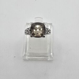 Vintage Smokey Topaz 10 mm square 925 Sterling Silver Solitaire Band Ring size 7